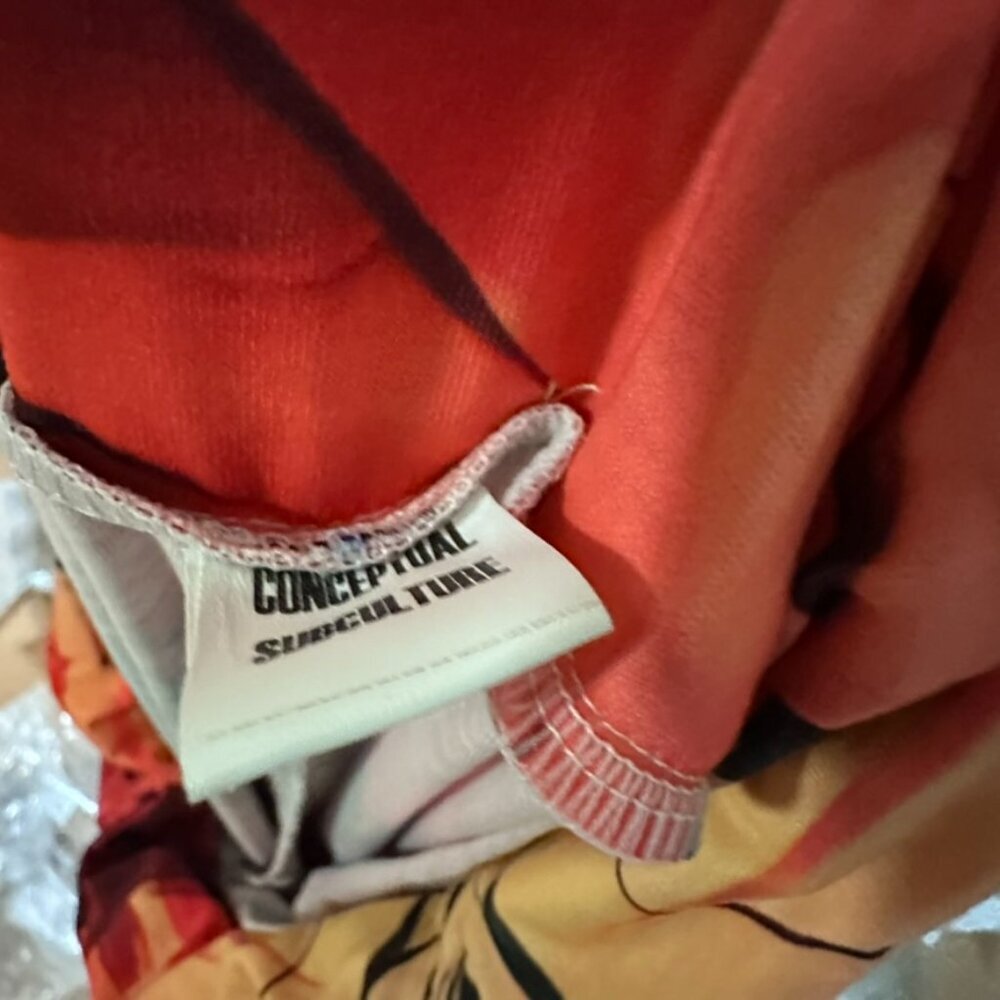 Red Sumi-E Dragon Wide Leg Size XL Watercolor Tie Dye Festival Tall Girl - Picture 8 of 8